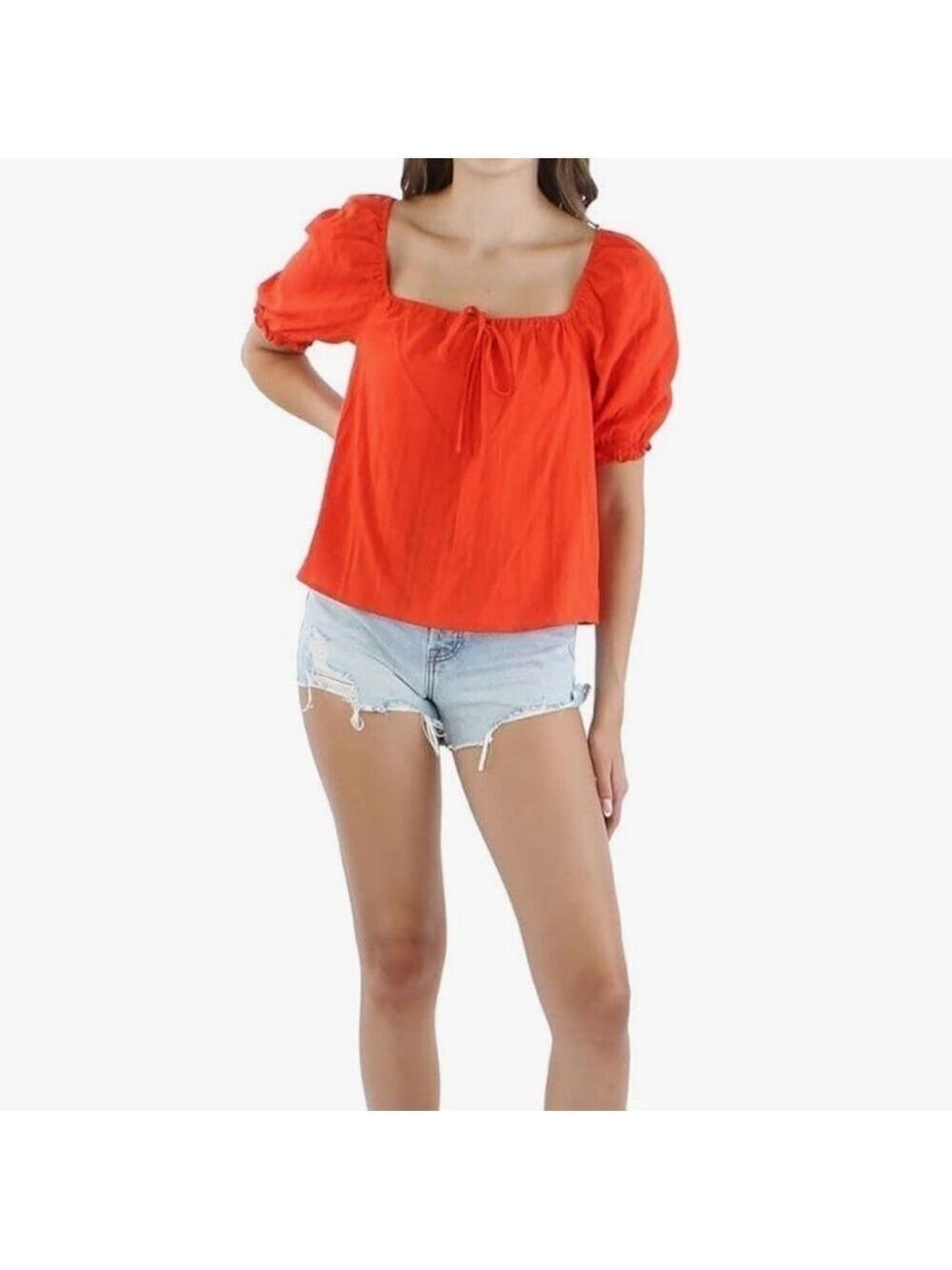 Sanctuary Remember Me Square Neck Peasant Blouse Red Orange Women’s Small EC